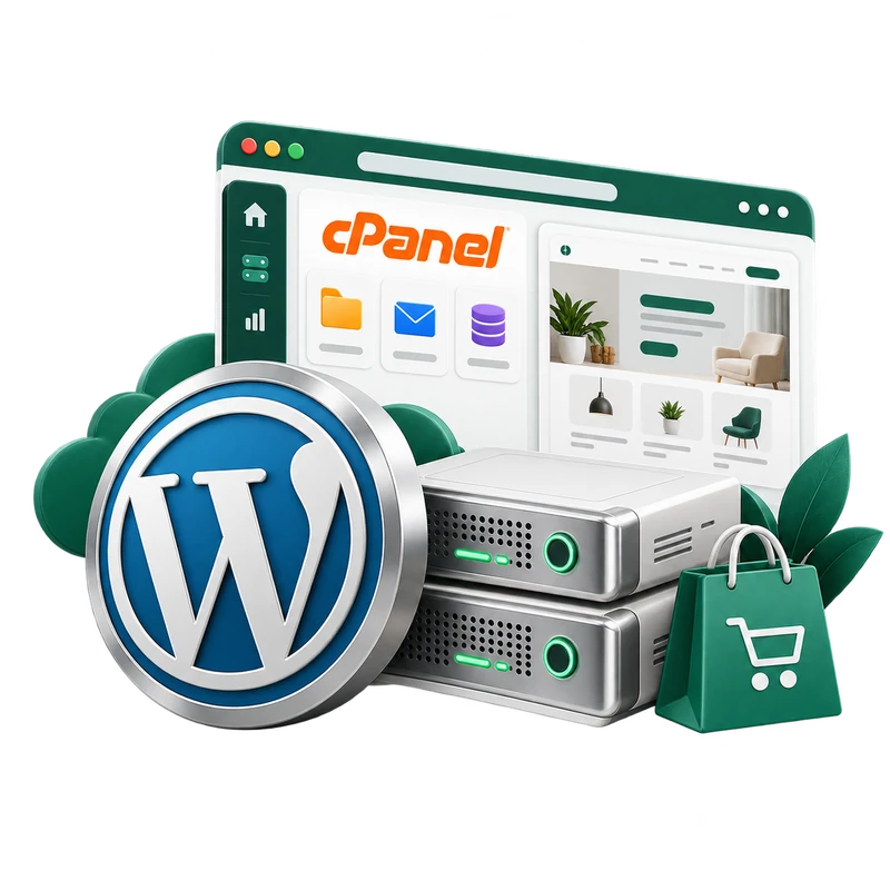 تصویر گرافیکی میزبانی وردپرس و ووکامرس با سرور SSD و cPanel